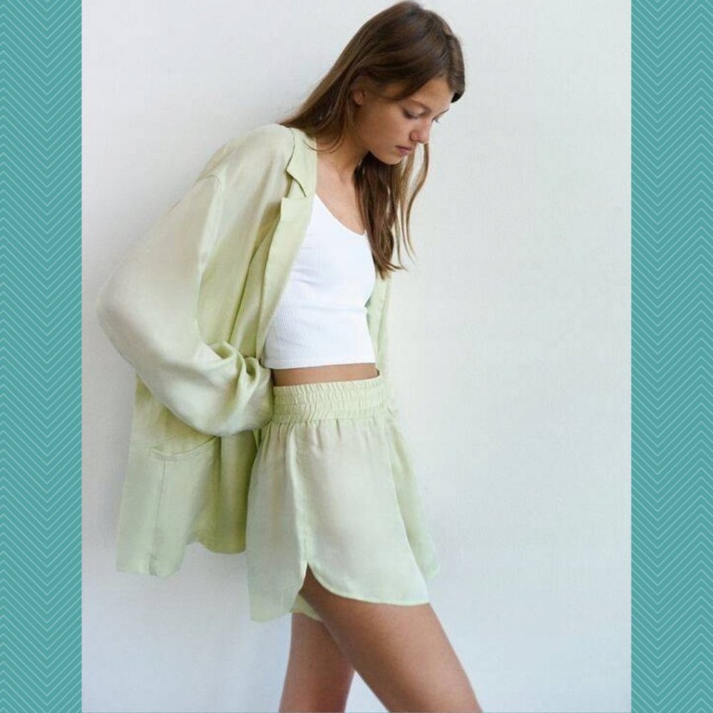 ZARA Fillsens Pistachio Green Tencel Flowy Shorts